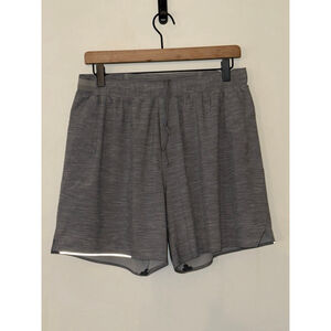 Men's Lululemon Gray Athletic Surge Shorts size Large with Black Liner 6’ Inseam